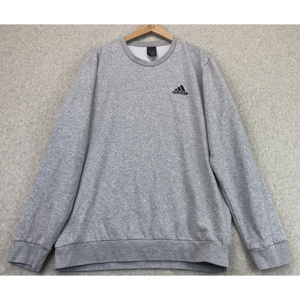 Adidas Mens Pullover Sweatshirt Gray Long Sleeve Crew Neck Regular Fit Logo L